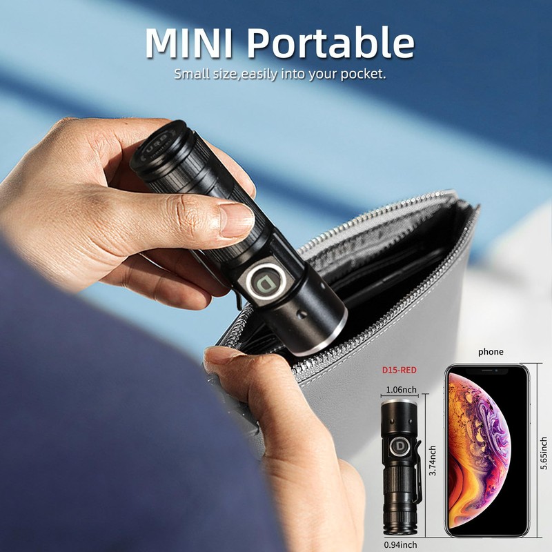 DARKDAWN Redlight Flashlight Rechargeable USB, LED Mini Red Light Flashlights