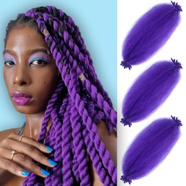 Afro Twist Hair Pre Separated Springy Twist Hair Pre stretched Wrapping Hair for Soft Locs Marley Twist Braiding Hair Kinky Twist Hair Extensions (24 Inch (Pack of 3),Purple#)