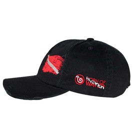 Born of Water Scuba Dive Flag Distressed Hat: Mens Low Profile Hat - Black