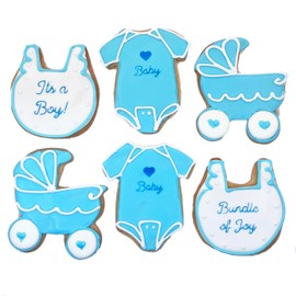 Baby Shower Assortment Cookies- 6 Decorated Crunchy Shortbread Cookies Individually Wrapped With Bow by BakersDozenToGo