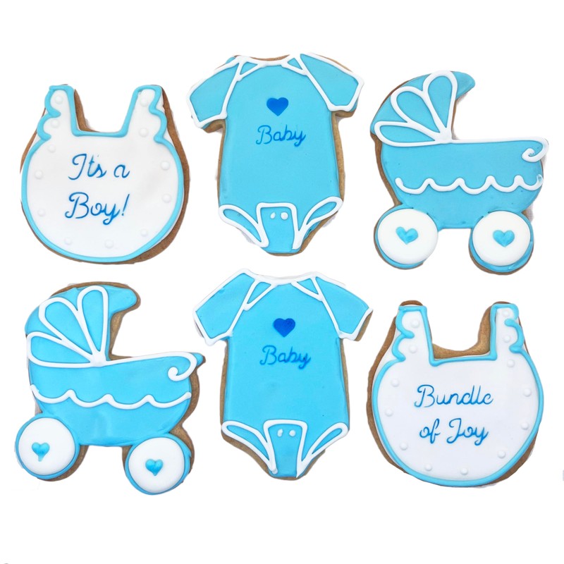 Baby Shower Assortment Cookies- 6 Decorated Crunchy Shortbread Cookies Individually