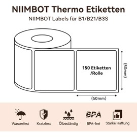 3 x Labels Compatible with NIIMBOT B1 B21 B3S Label Printer, 50 x 50 mm Labelling Paper, Black Print on White Label Paper, 110 Labels/Per Roll (White)