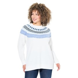 Ulla Popken Women's Norwegian, round neck, long sleeves, soft fine knit jumper, Snow white