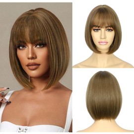 Sapphirewigs Brown Bob Wigs for Women Brown Bob Wig with Bangs Short Wig Daily Party Wig Natural Looking Wig 12inch