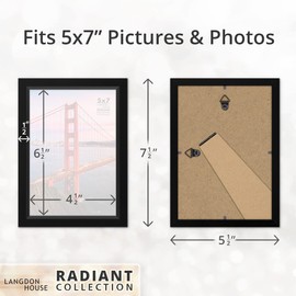 Langdon House 7x5 Picture Frames (Black, 6 Pack), Modern w/Bevelled Accent, Tabletop Easel and Wall Hanging Hooks Included, Radiant Collection