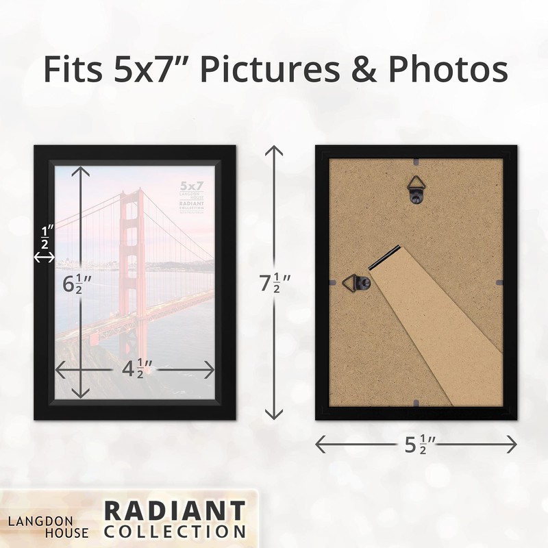 Langdon House 7x5 Picture Frames (Black, 6 Pack), Modern w/Bevelled
