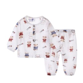 Jaydyequ Baby Clothes, Pajamas, Spring, Summer, Autumn Clothes, Thin Cotton Gauze Top and Bottom Set, Front Opening, Long Sleeves, Boys and Girls, Loungewear, Children's Clothes, All Patterns, Bear