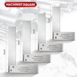Machinist Square Set, 2", 3", 4" and 6" Squares Machinist Engineer Steel Benchmark Measure Tools High Precision 90 Degree Wide Base Tool L-Type Testing Measuring Tool