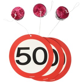 Traffic Sign 50th Party Hanging decor Pack of 3, 3 Traffic Sign Designs on foil spiral hanging decorations