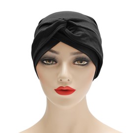 ZLYC Chemo Headwear Pre Tied Turban Headwrap Lightweight Beanie Hat for Women, Knot Black