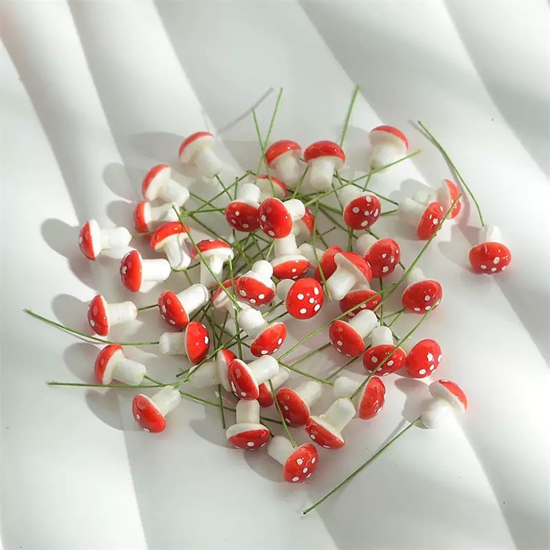 50Pcs Mini Resin Mushroom Figurines,Flower Pot, Mini Landscape Garden DIY