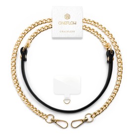 ONEFLOW Universal Handykette zum Umhängen abnehmbar Edelstahl, Handyband für Hüllen, Metall Kette lang mit 2 Karabinern ohne Handyhülle für alle Smartphones, Chainless Vogue Chain, Schwarz