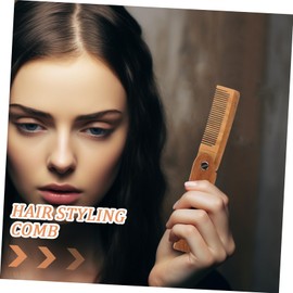 WOONEKY 1pc Portable Wooden Folding Beard Comb with Leather Case Multi-functional Hair Comb for Men Smooth Design for Easy Grooming Travel Use