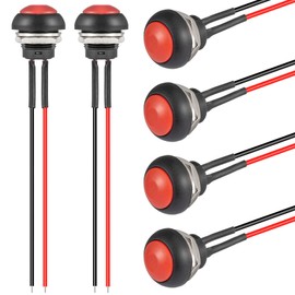 VEXUNGA 12MM Push Button Switch Momentary Waterproof Switches Mini Horn Buttons 12V with Wire ON OFF Round Red for Car Boat (6 Pack)