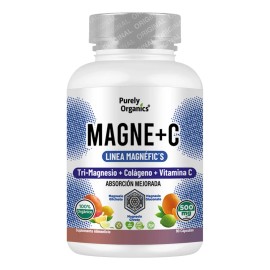 Magne + C. Magnesio, Vitamina C y Colágeno. Purely Organics. 90 cápsulas Sin Sabor.