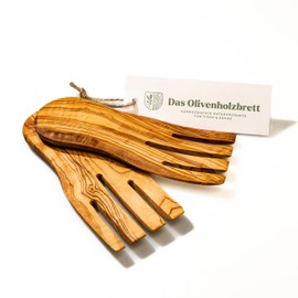 das Olivenholzbrett® Olive Wood Salad Servers / Serving Cutlery in Hand Shape / Olive Wood Hands for Salad / Salad Hands Made of Olive Wood / 19 cm