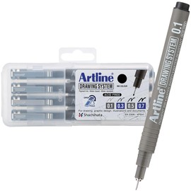 Artline 230 Drawing System Pens, Technical Drawing Pens For Drafting, Illustrating, and More, 0.1mm, 0.3mm, 0.5mm, and 0.7mm Fine Tips - Black, 4-Pack