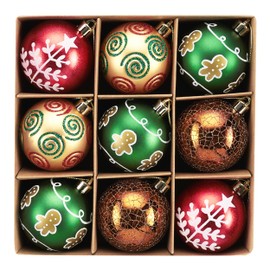 DecorbyHannah Christmas Ornaments, Red Gold Green Christmas Tree Decorations, 9ct 60mm Shatterproof Hanging Gingerbread Theme Christmas Ball Ornaments for Tree, Home Indoor Party Decor