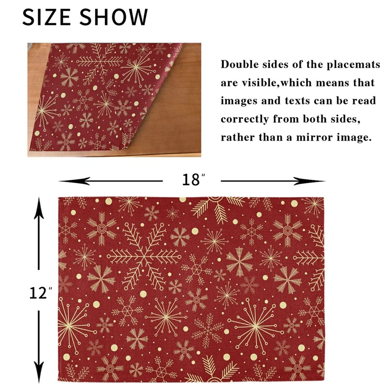 Christmas Snowflakes Placemats on Dark Red Placemats for Dining Tables,