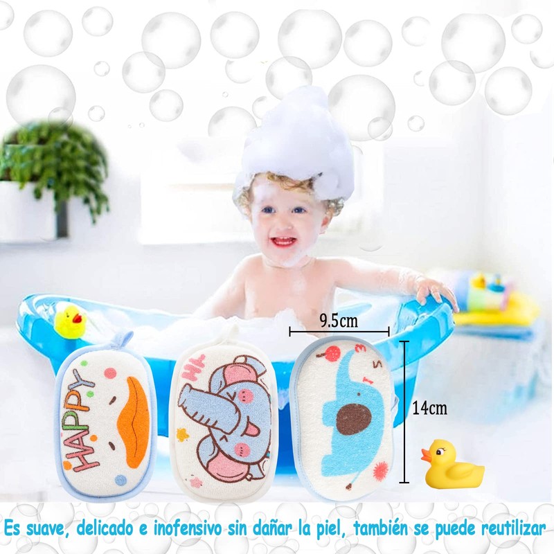 Esponja de baño para bebés, Set de 3 Almohadillas Exfoliantes