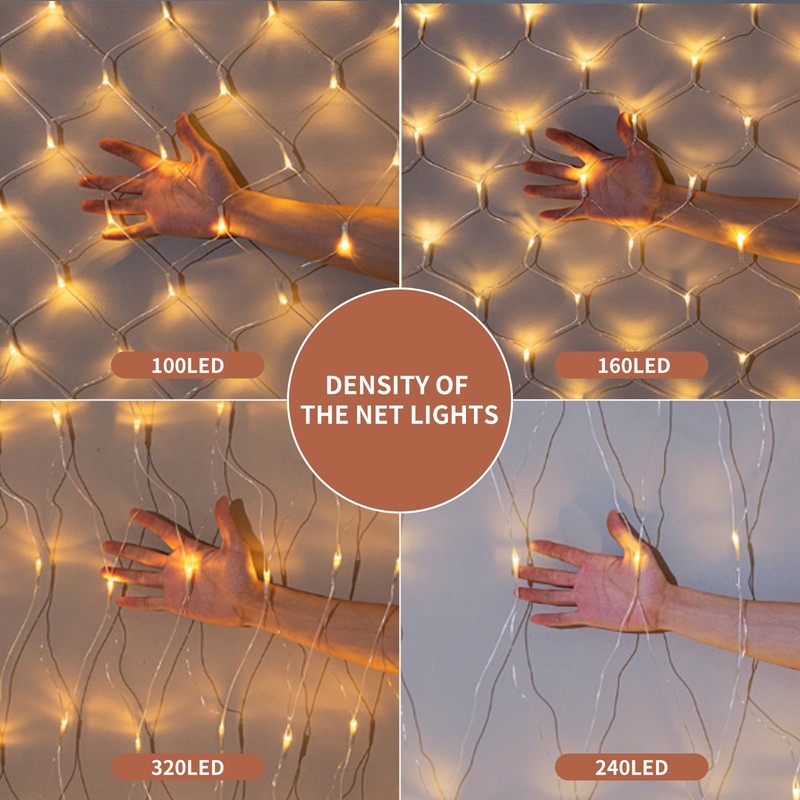 Gresonic Net Fairy Lights Warm White 160LED 1.9mx0.9m/6.5ftx3.2ft 8 Mode