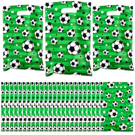 Zi Lan 30pcs Soccer Gift Bags with Handles, Plastic Goodie Bags for Boys Kids Teens Games Sports Events Soccer Theme Party Decorations Supplies - Green