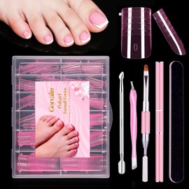 240 PCS Poly Gel Nail Form Kit for Toes - Reusable Dual Toe Nail Form Molds for Builder Gel with Nail Care Kit - 12 Sizes (Pink)