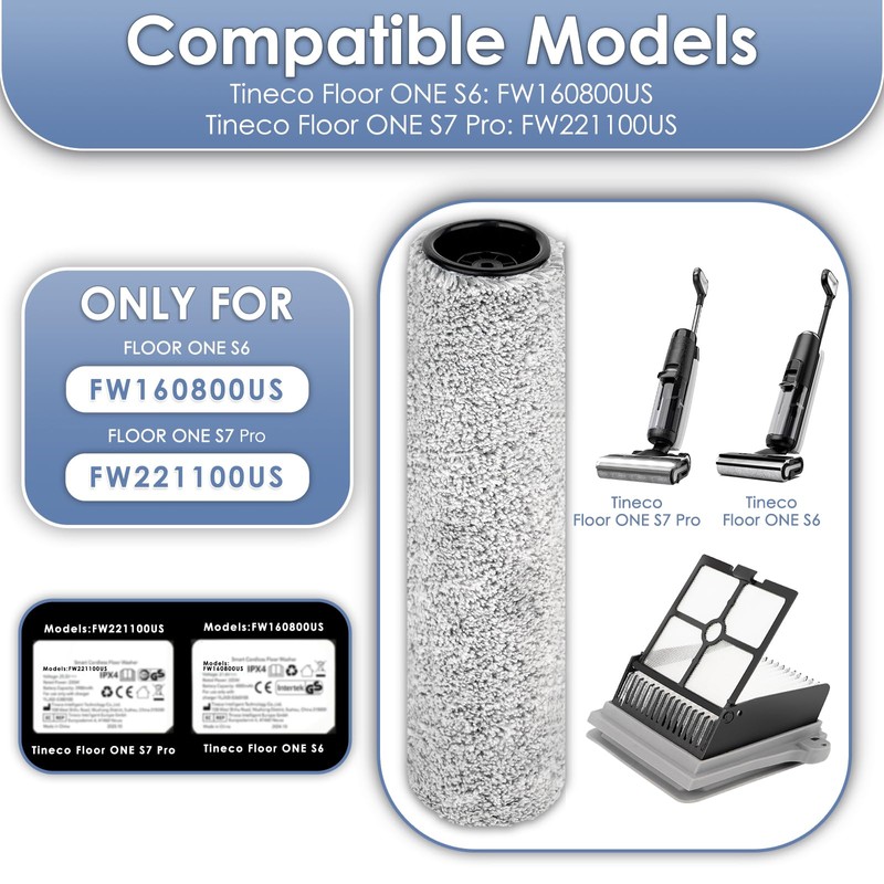 【Version 2, Detachable】(4 Pack) S7 Pro Brush Rollers and HEPA