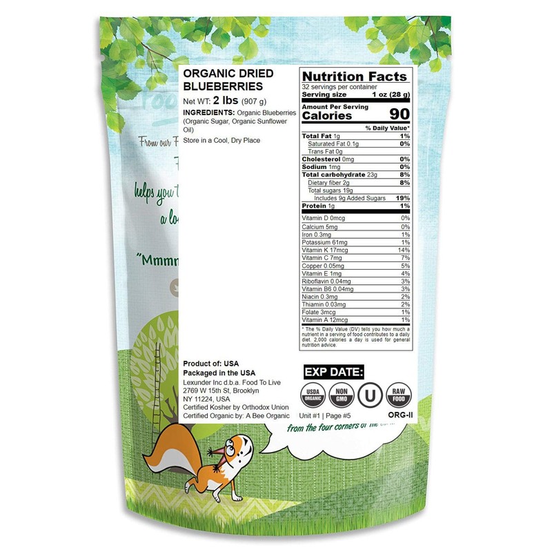 Organic Dried Blueberries, 2 Pounds – Non-GMO, Kosher, Raw, Vegan,