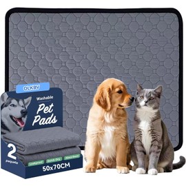 Almohadillas Lavables para Perros,Orinar Súper Absorbente,Tapetes Reutilizable Entrenamiento para Perros,Almohadilla con Antideslizante Inferior para Perro Gatos. (Gris, 50x70cm（2 pcs）)