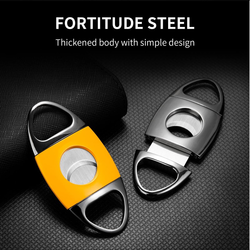 CIGARLOONG Cigar Cutter and Lighter Set Yellow Double Blade Classic