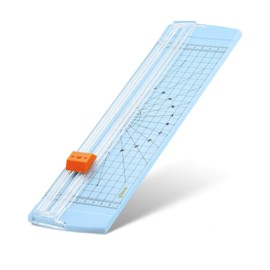LOZTBUE 1 Piece Blue Paper Cutter Portable with Replaceable Blade Cutting Board Paper Cutter with Automatic Safety Protection for Cutting Paper