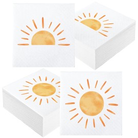 100 servilletas de papel bohemio para el primer viaje alrededor del sol, servilletas de fiesta de cumpleaños, estilo bohemio hippie Sunshine desechables para baby shower, suministros de fiesta de