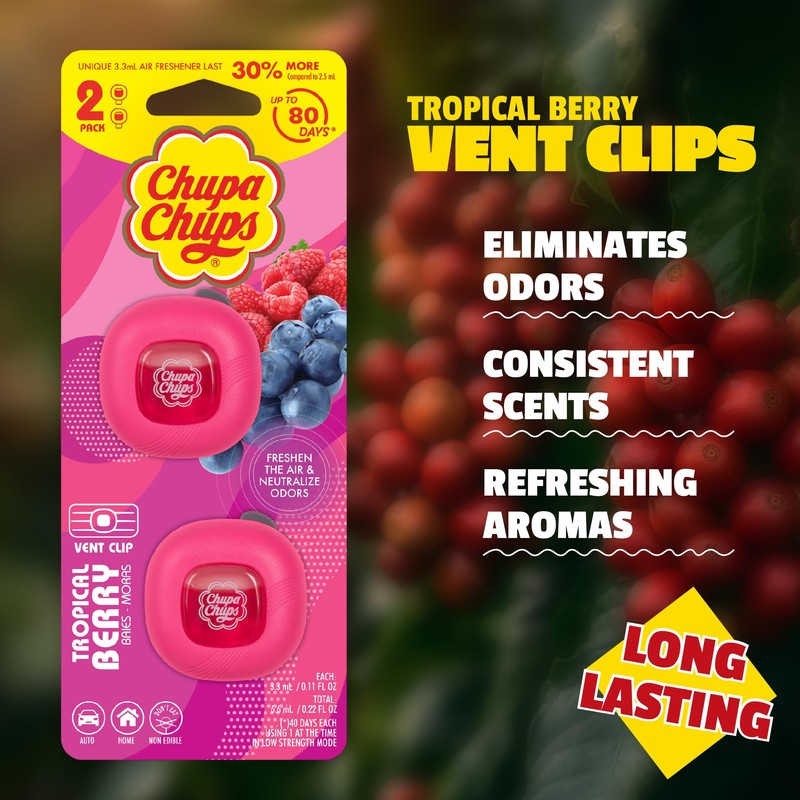 Chupa Chups Tropical Berry Car Air Freshener Vent Clips -