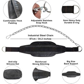 34 Inch Weight Lifting Dip Belt with,Weightlifting Waist Droop Chain Muscle Training Pull Up Fitness Cross Belt,Weight Dipping Belt for Lifting Weights