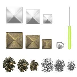 600pcs Square Pyramid Stud Metal Claw Nail Head Rivet Studs Spike Screw Craft Punk Gun Metal, 8/12/15mm, with Drilling Tape for Clothes Shoes DIY Projects (Bronze+Silver)