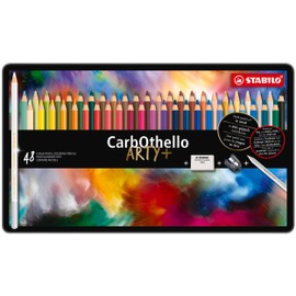 Chalk-Pastel Pencil - STABILO CarbOthello - Tin of 48 - Assorted Colors with Sharpener and Eraser, Multicolor, 48 Count (Pack of 1)