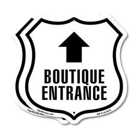 Boutique Entrance Up (2 Pack) 12 inch X 12 inch Shield-Shaped Rust-Free Aluminum Metal Signs Weather Resistant Made in the USA