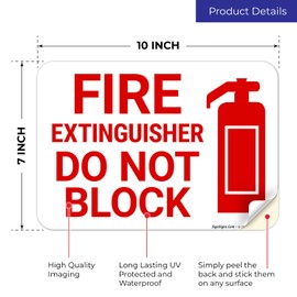 Fire Extinguisher Do Not Block with Graphic Sign, 10x7 Inches, 4 Mil Vinyl Decal Stickers Weather Resistant, Made in USA
