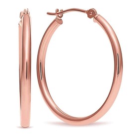 14k Gold Classic Hoop Earrings, Rose Gold Round Polished Hoops 25mm (1 inch)