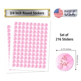 216 Its a Girl Modern Baby Shower Pink Background Kisses Labels for Baby Shower Or Sprinkle Party, Adorable Stickers, Sweet Party Decorations for New Moms to Be, Wrappers. Made in USA