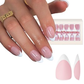 KQueenest Soft Gel French Nail Tips, 300 Pcs White French Tip Press on Nails Short Almond, Natural Fake Nails, French Gel Nail Tip Kit, Pre-Applied Artificial Nails for Glue Nail Art, Pink