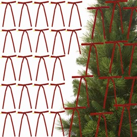 VTOS Velvet Ribbon Bows, 30 Pcs 3/8” Rustic Velvet Christmas Tree Bows Premade Vintage Twist Tie Bows for Xmas Tree Wreaths Garlands Gifts Home Decor, Red