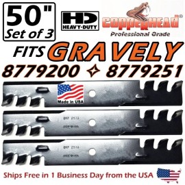 Rotary COPPERHEAD 3-PK 50" HD GRAVELY MULCHING BLADES 8779200, 8779251, 8868851, 52928
