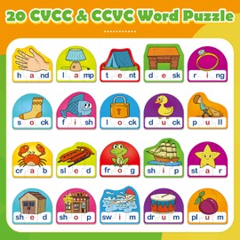HugHush CVCC & CCVC Puzzle Cards for Kids,Phonics Games,Speech Therapy Toys for Toddlers,3 Alphabet Letter Word Puzzle,Learning Reading Spelling Games,Preschool Kindergarten Classroom Must Haves
