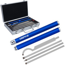 DEEFIINE Carbide Tip Wood Lathe Turning Tool Kit, Lathe Roughing and Finishing Hollow Tool Interchangeable Aluminum Alloy Handle with Diamond Round Square Carbide Inserts (Metal handle)