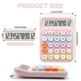 Pink Calculator, UPIHO Standard Calculator with 12 Digit Display and Big Buttons, Pink Office Supplies and Desk Accessories for Office,School