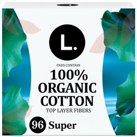 L. Ultra Thin Pads for Women, Super Absorbency, Organic Cotton Top Layer, Unscented Pads with Wings, 96 Count (4 Packs of 24)