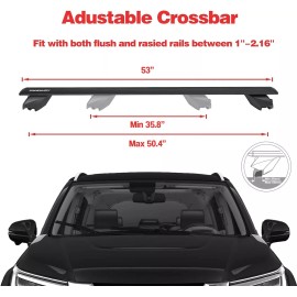 TOOENJOY 53" Pro Roof Rack Cross Bars Rail Luggage Carrier 198LBS Capacity Black