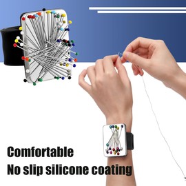 Magnetic Wrist Sewing Pincushion with 100 Pieces Sewing Pins Set Wrist Pin Cushion Magnetic Wrist Pin Holder Wristband Wrist 1.5 Inch Ball Head Straight Pins for Hand Sewing Supplies (Black)